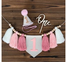 Brand new boho pink 1st birthday decorations