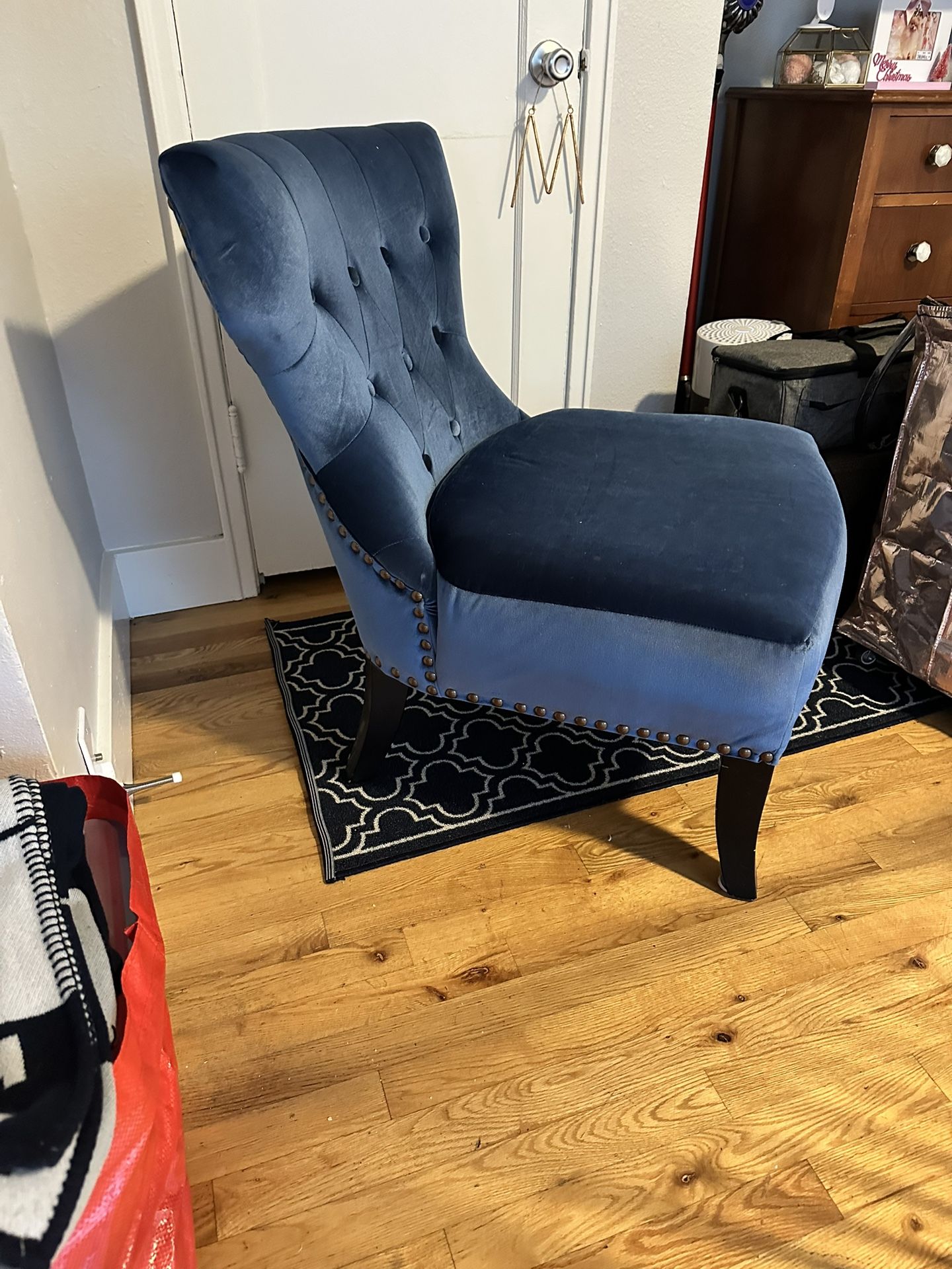 Blue Velvet Wingback Chair