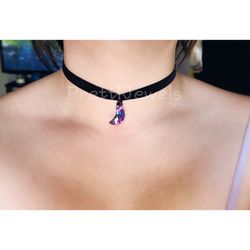 New Unworn Crystal Moon Velvet Choker Necklace 