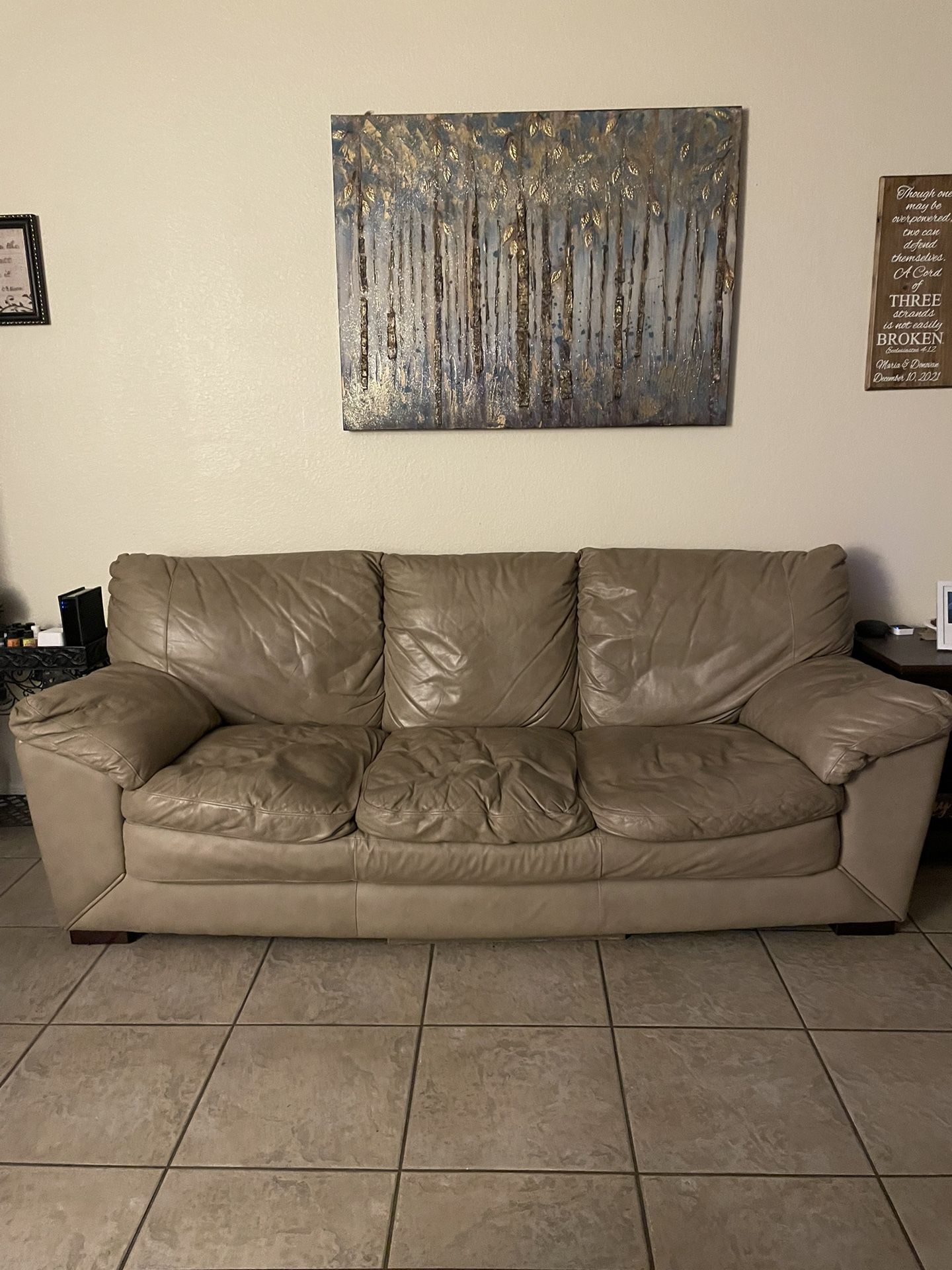 4 Piece Leather Light Brown Sofa Set