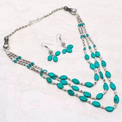 Turquoise Gemstone Handmade Ethnic Necklace and Earring Set