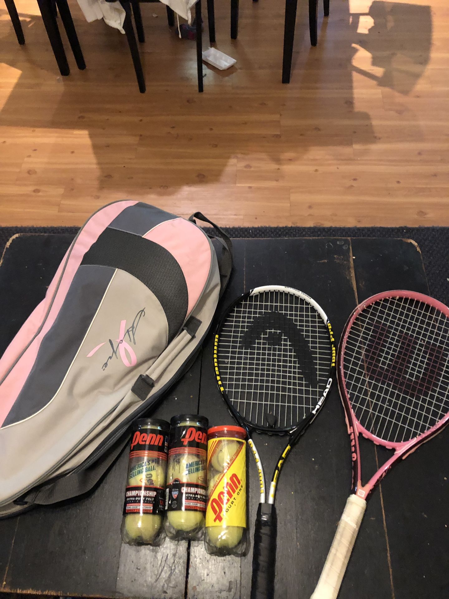 2 Tennis rackets, 3 sets of balls and new case