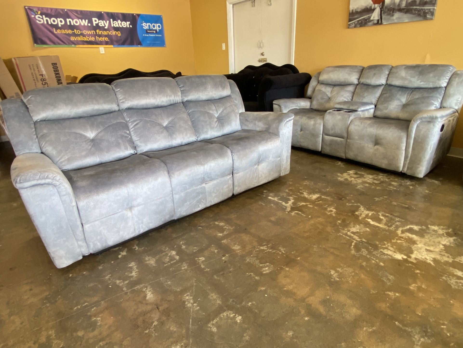 $0 Down! Reclining Sofa Set Light Gray