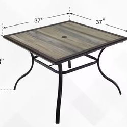 Outdoor Dining Table for 4 People, 37" Square Patio Table with Umbrella Hole