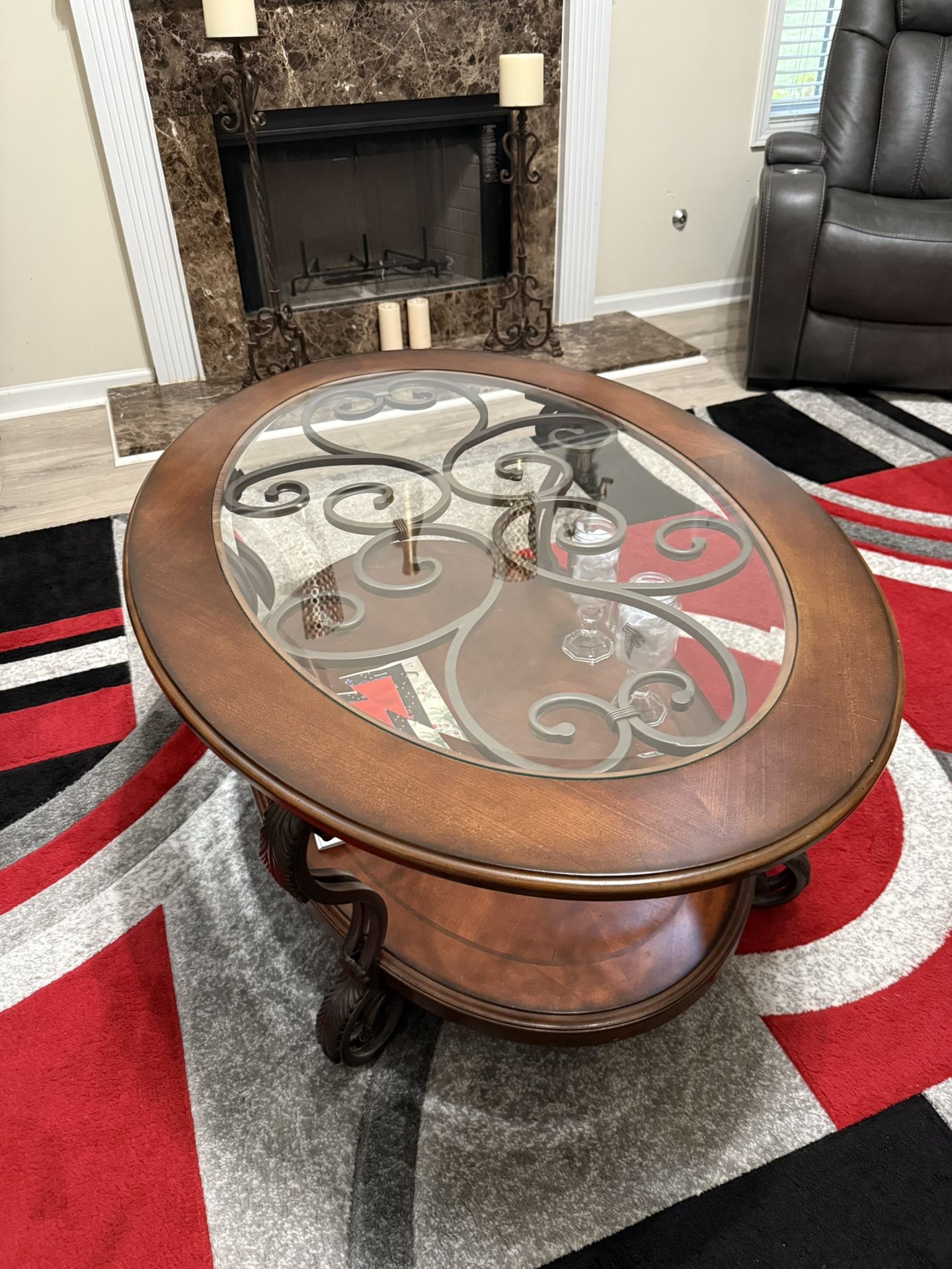 Brown Cherry Coffee Table and End Tables