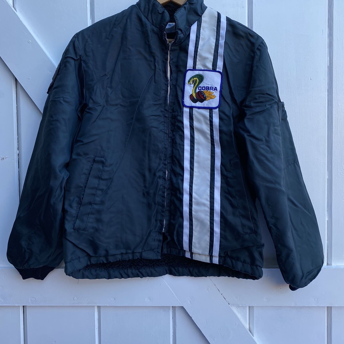 Vintage Ford Mustang Cobra Shelby Racing Fur Lined Blue Jacket 