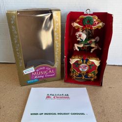 Vintage Wind Up Musical Holiday Carousel