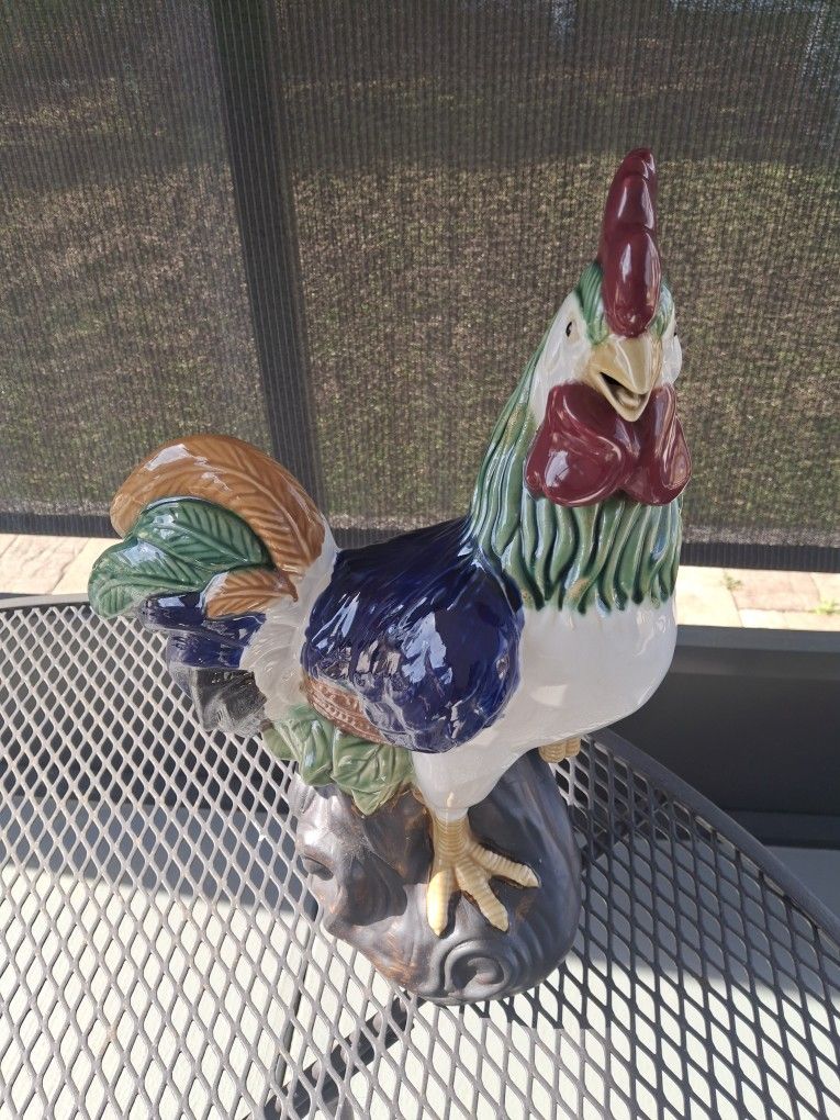 Ceramic Bright Colorful Rooster Statue Figurine