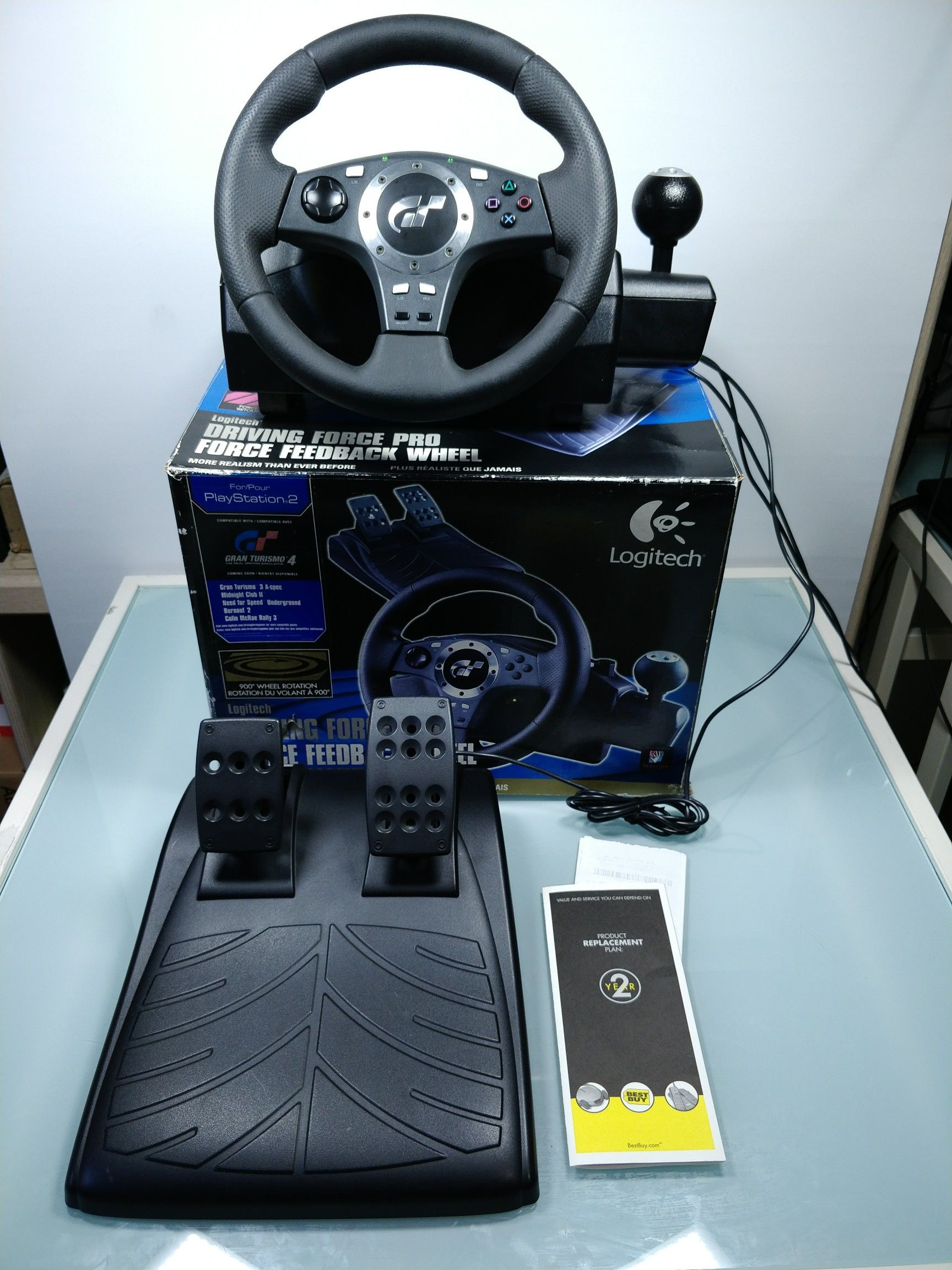 Logitech Driving Force Pro Feedback Steering Wheel Pedals E-UJ11 PC PS2 PS3  900 degrees for Sale in Arlington, TX - OfferUp