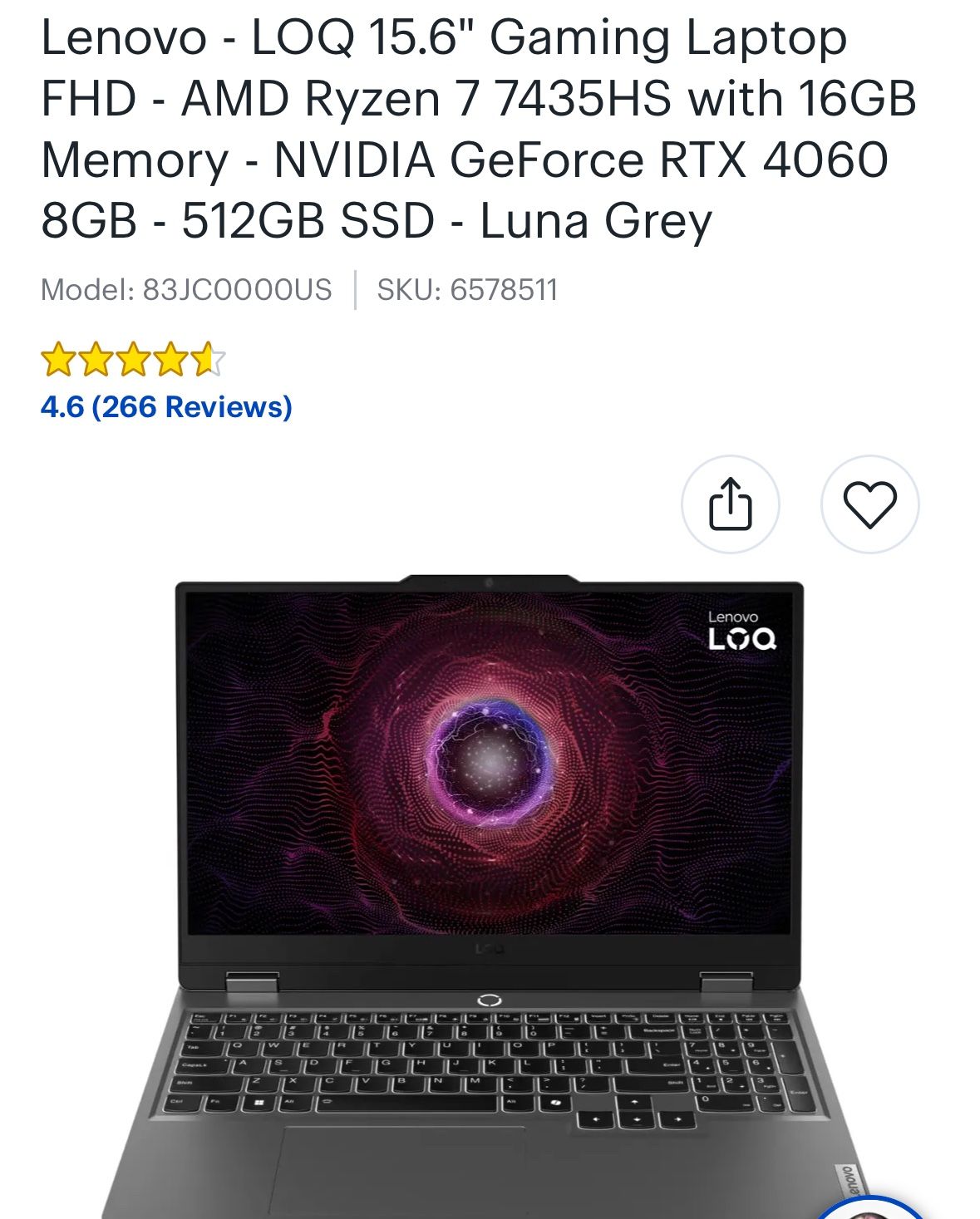 Lenovo LOQ 15.6” Gaming Laptop. Luna Grey