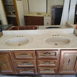 61 Inch Double Bowl Cream With White Swirl Flare Bowls