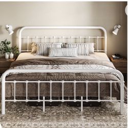 White Metal King Bed Frame 