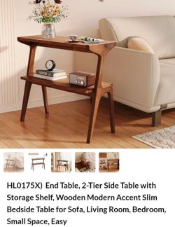 2-Tier Wooden Side Table with Storage Shelf