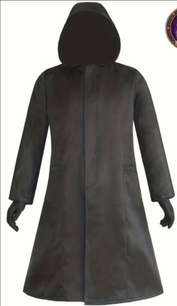 Unisex Black Long Hooded Jacket with Gloves, Perfect for Adult Cosplay, in a 2-piece Set