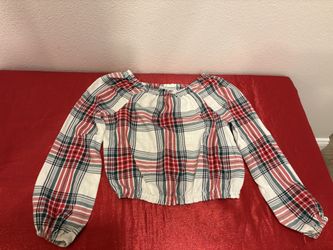 Girls size Small 7 Christmas Red & Green & White Long Sleeve Top - kids clothes - Simi 