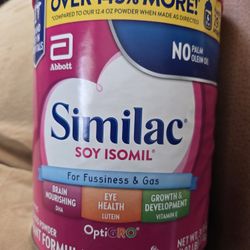 Similac Soy Isomil Infant Formula, for Fussiness & Gas, Plant-Based Protein, Infant Formula Powder, 30.8-oz