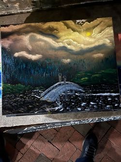 Bridge before the forest oil painting