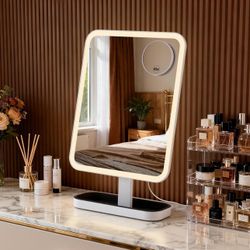 Hollywood Vanity Mirror with Lights: 15"x12" Large Lighted Makeup Mirror, Smart Touch with 3-Color Lighting, Dimmable, 30° Rotation Led Light up Mirro