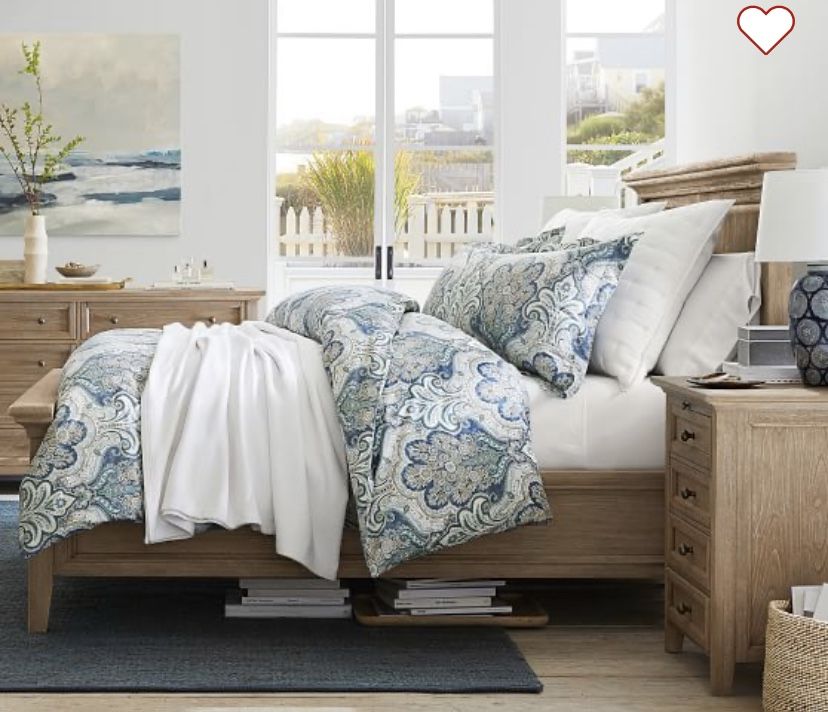 NEW Pottery Barn Blue Jordana Paisley Percale Duvet Cover, Full/Queen