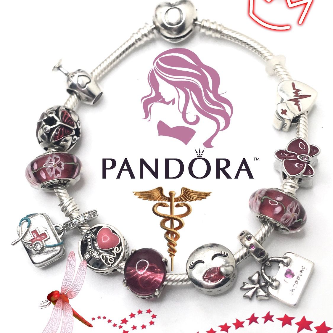 Authentic Pandora Bracelet With x2 Pandora  Brand Beads total  ‘Heart of a Nurse’