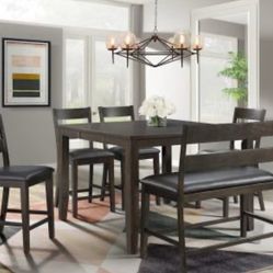 Extendable- 5PC COUNTER SET: TABLE, 4 PUB CHAIRS & BENCH