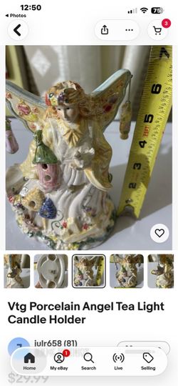 Vtg Porcelain Angel Tea Light Candle Holder