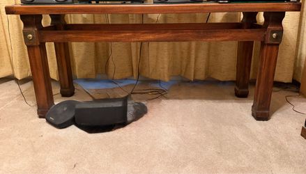 Solid Wood Vintage Console Table with Brass Accents