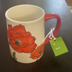 Hand Painted Red Poppy Garden Coffee Tea Mug