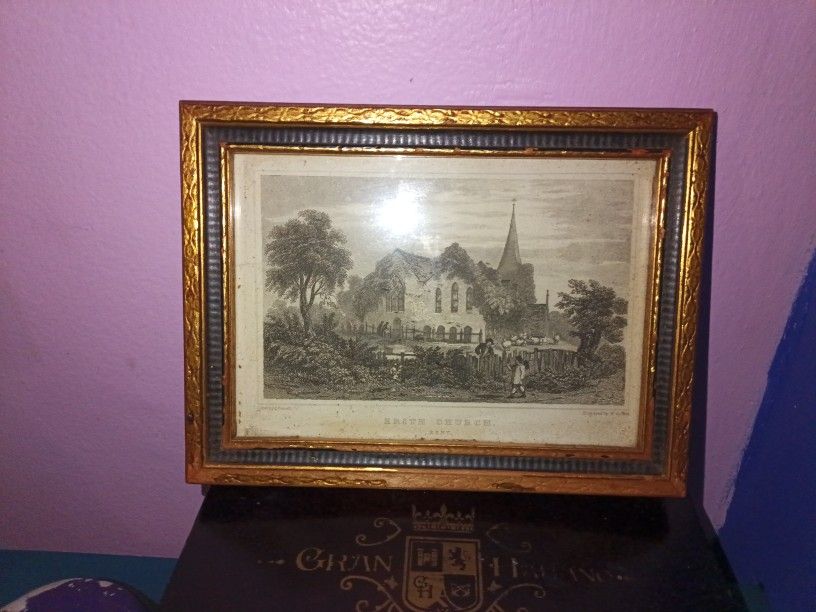 Old British Lithograph Of Erith Church Kent