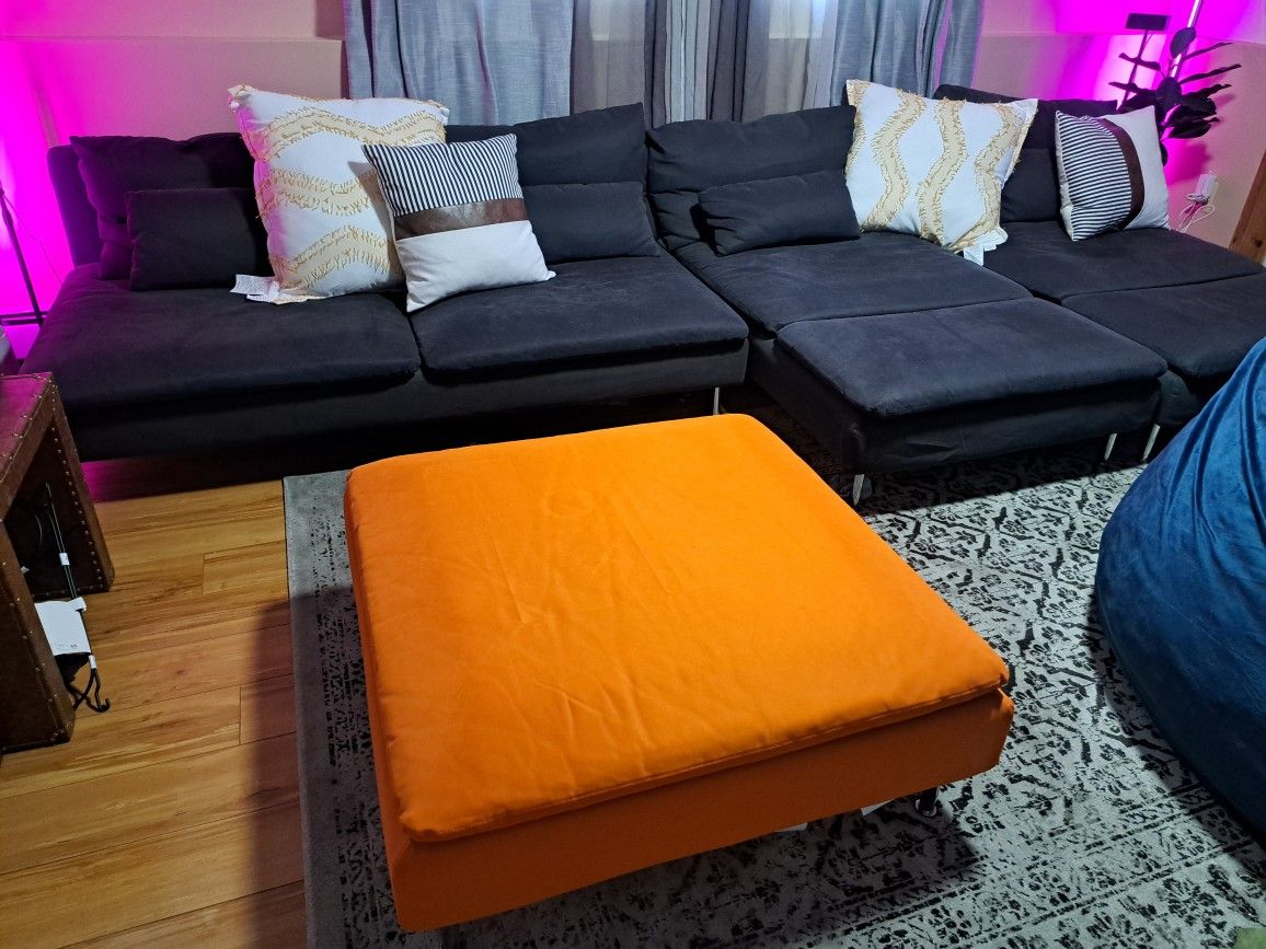 Ikea 4 Piece Set Sofa, 2 Lounges and otterman Dark Grey