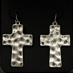 Silver & Black Handcrafted Hammered Cross Earrings New In Box