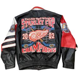 Vintage Rare JH design leather jacket detroit red wings stanley cup champs.
