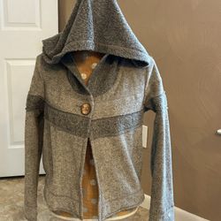 Prana Women’s Size Small Gray Hooded Fleece Lined  1 Button Jacket W/Pockets
