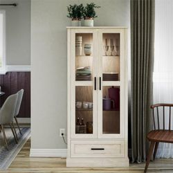 Ameriwood Home Truman Curio Cabinet with Drawer, White Oak