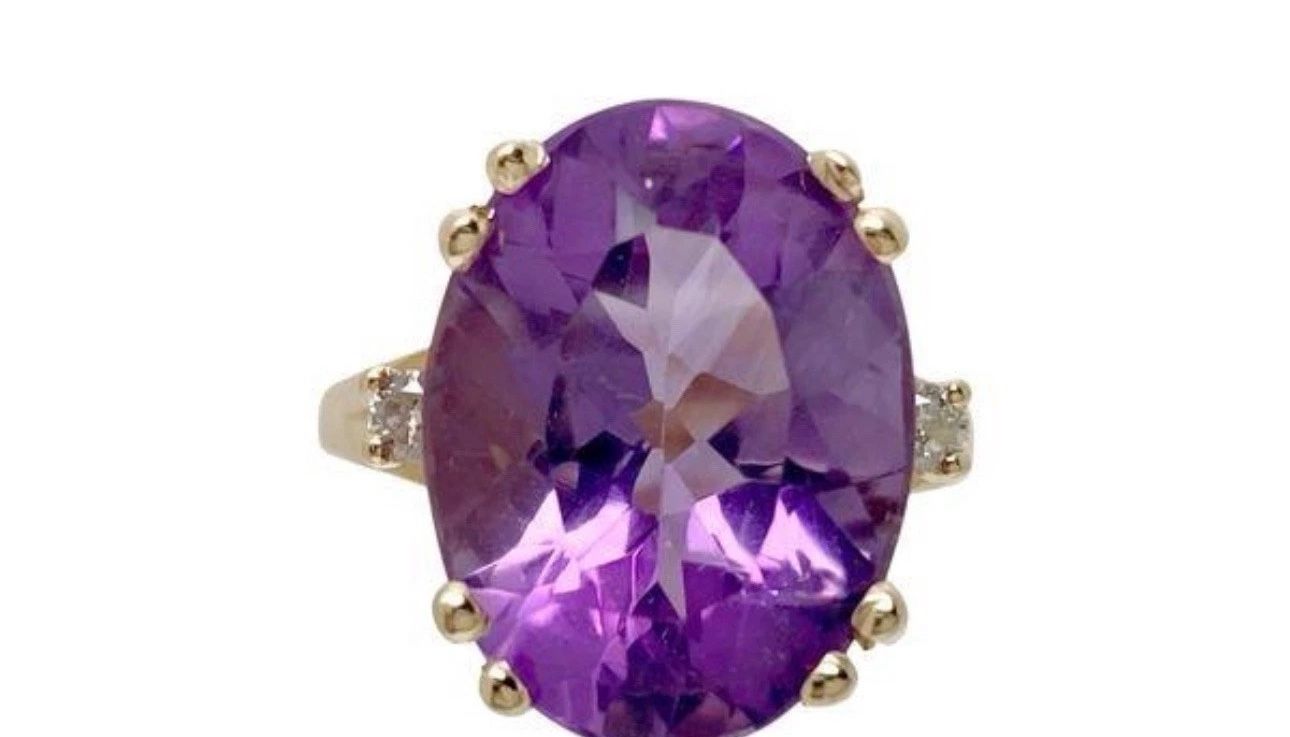 FREE SHIPPING! STULLER 14K Yellow Gold 16.25x12.25mm Amethyst & Genuine Diamond Ring Size 7.5