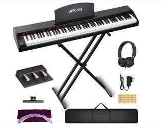 UISCOM 88 Key Digital Piano Keyboard Full Size Semi Weighted Wooden Electric Piano Set with Stand