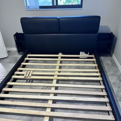 Queen Bed Frame Faux Leather Black 