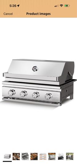Premium Built In 4 Burner Propane Gas Grill, Stainless Steel, 32,000 BTU- NIB!