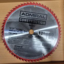 12" 60T Carbide Circular Saw Blade – Fine Finish, 1" Arbor, Lightly Used