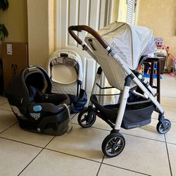 Uppababy Cruz Stroller With Snack Tray + Bassinet + Infant Car Seat Uppa Mesa With Base $500