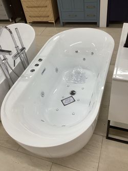 71” jetted whirlpool freestanding tub in white color built in pump led air new ready for pick up today