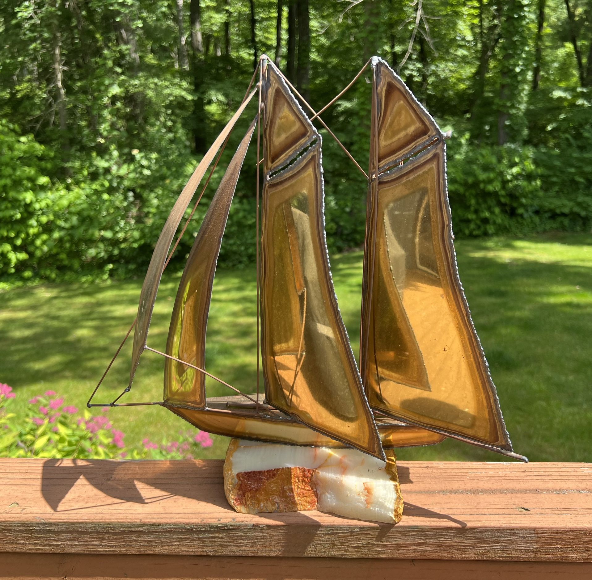 Stunning Metal Sailboat On Onyx Base