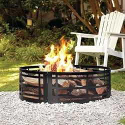 36 in. Metal Wood Burning Outdoor Fire Pit Ring Round Lattice Campfire Ring for Outdoor Camping