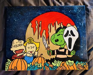 Original Peanuts / Scream Crossover Painting. 16x20 - Halloween 