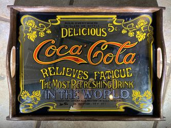 RARE Cool Vintage Coca Cola Tray Mirror with Wood Frame Good Condition