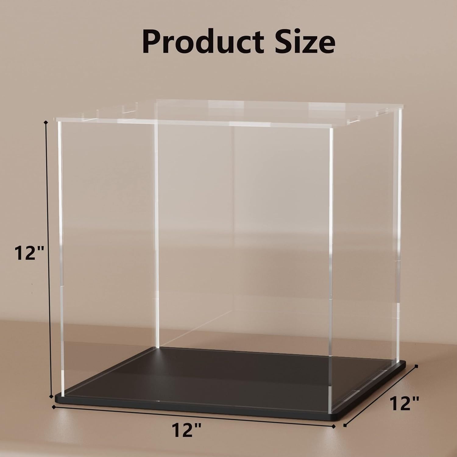 12 Inch Acrylic Case for Display, Clear Display Acrylic Box for Collectibles, Alternative Glass Case with Matt Black Stand for Display Action Figures
