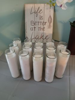 NEW. Classic White Candles In Glass