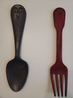 NEW GIANT SPOON AND FORK HANGS ON WALL 22"LONG
