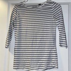 White and black striped casual tee Size Small