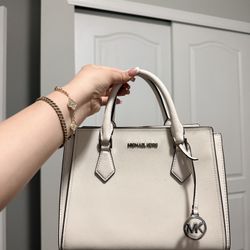 White Michael Kors Saffiano leather satchel